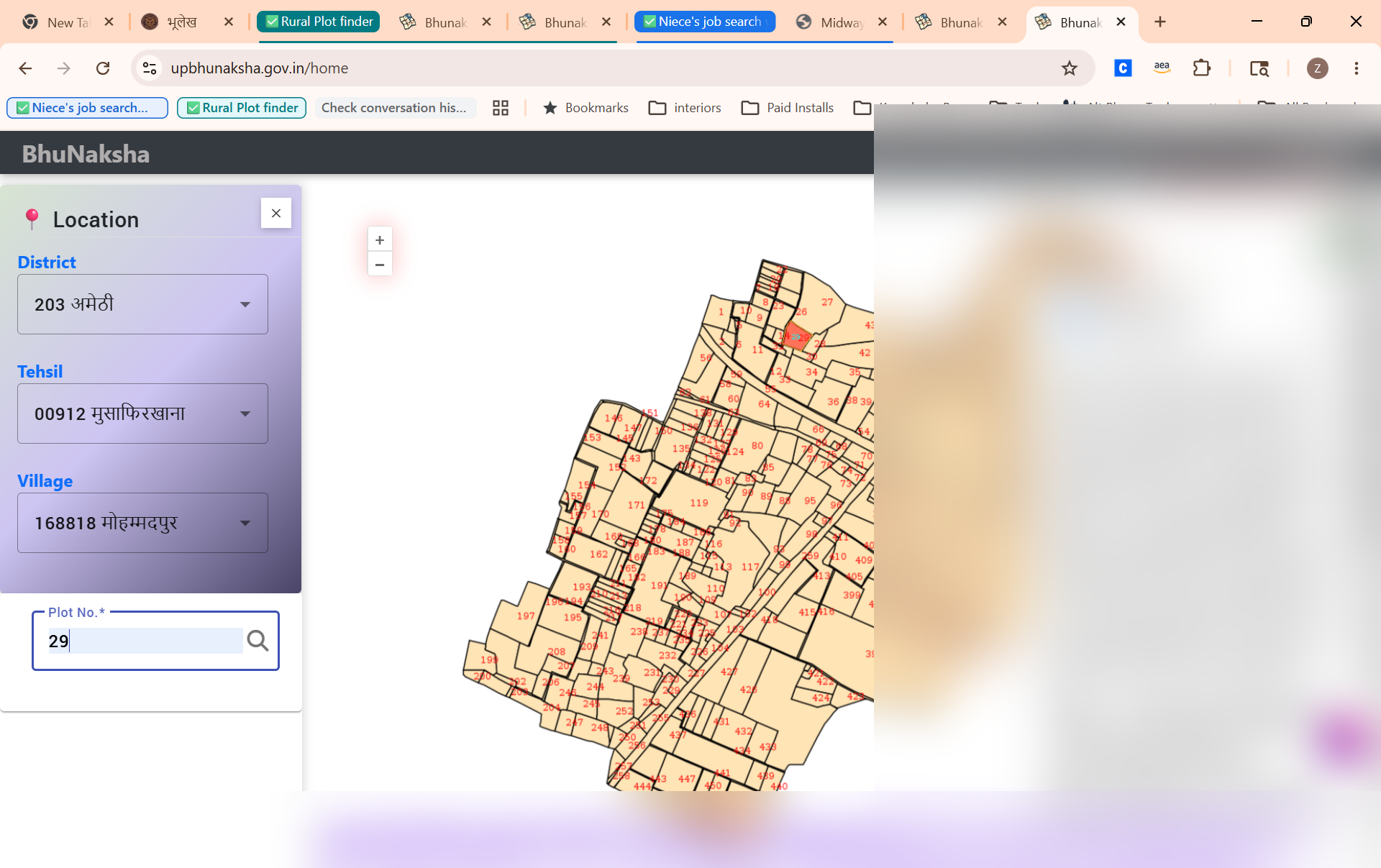 Single plot selected with info panel