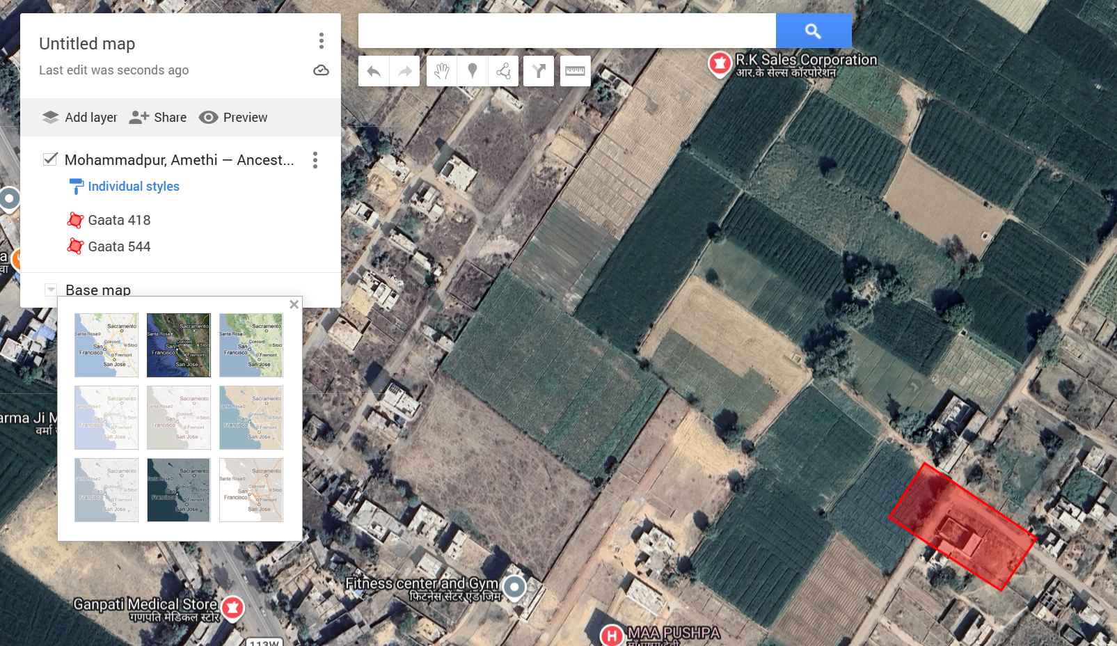 Satellite view with plot polygon